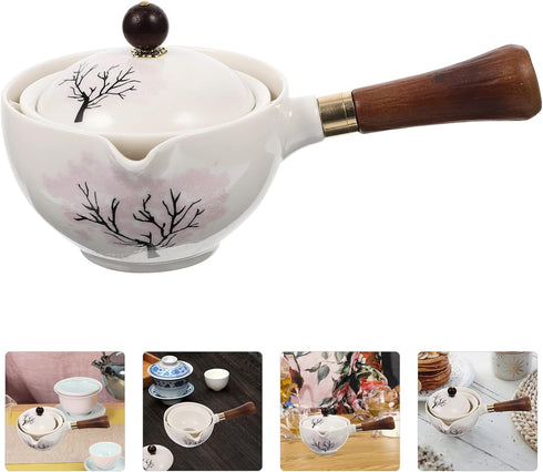 UPKOCH Japanese Tea Set, Teapot with Infuser, Blooming and Loose Leaf Tea Maker with Wooden Handle, Asian Kitchen Style
