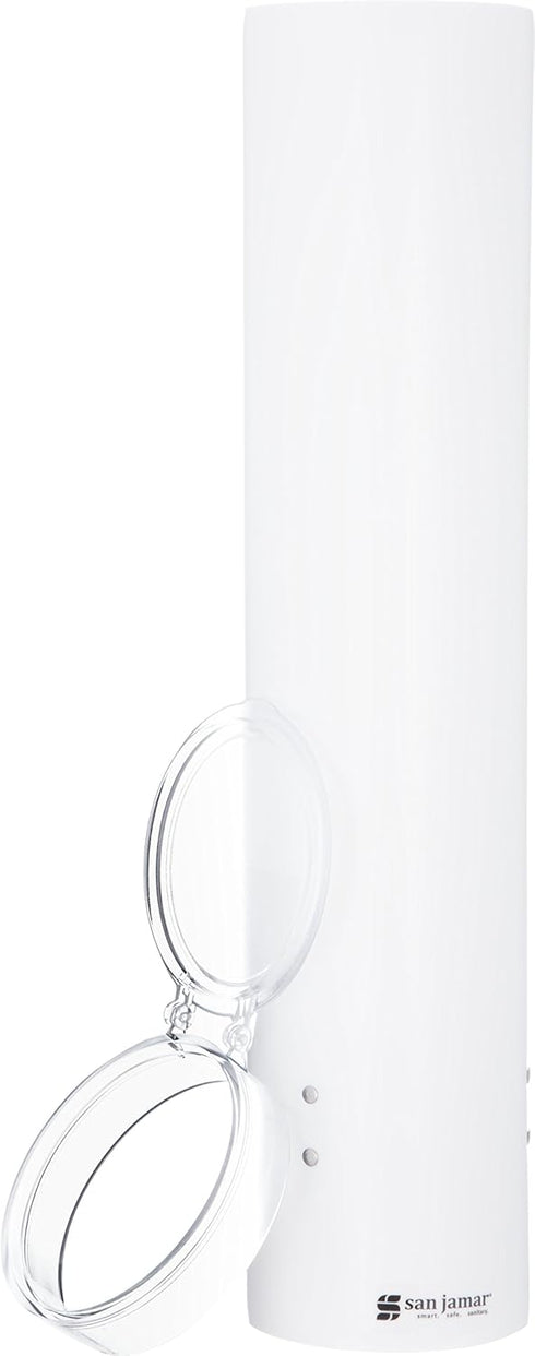 San Jamar Medium Cup Dispenser for 4-10 Oz. Cups, White Plastic, 16 Inches, Flip Cap for Restaurants
