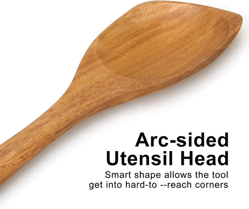 Large Wooden Cooking Spoons, Acacia Spatula for Mixing and Serving, Non-Stick Kitchen Utensils, Long Handle Spoon