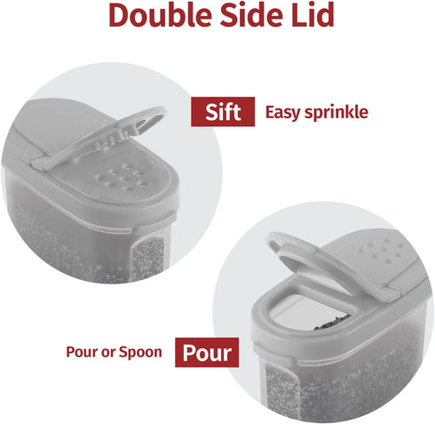 SIGNORA WARE Spice Jars with Lids - 4 oz Refillable Empty Airtight Spice/Seasoning Containers Set -2 in 1 Pour/Sift Shaker Lids Clear Plastic Spice/Seasoning Organizer Kitchen/Travel 2 pk