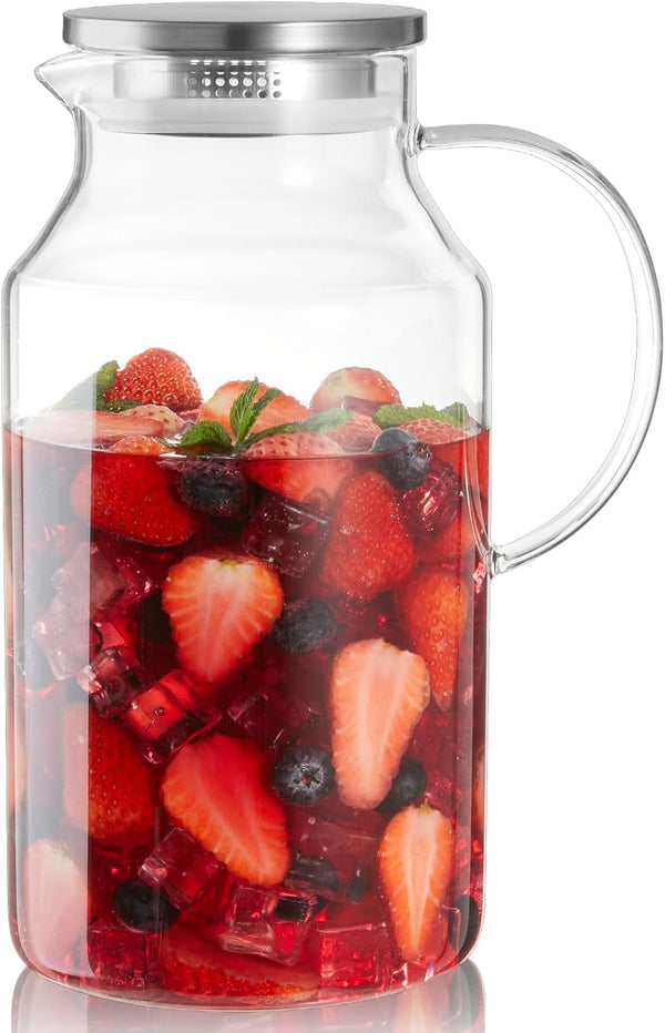 CMLKLZD 1 Gallon Glass Pitcher with Lid and Handle, Glass Water Carafe for