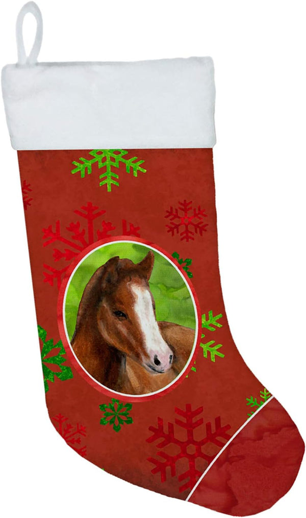 Caroline's Treasures SB3120-CS Holiday Christmas Stocking - Horse Foal Red Snowflakes, Fireplace Hanging Decor