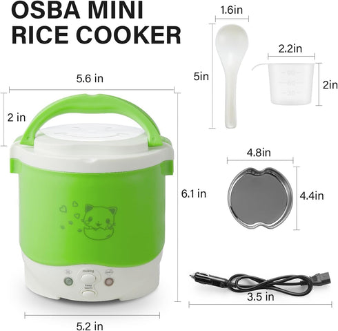1L 12V OSBA Mini Rice Cooker, Travel Rice Cooker Small For Car, Cooking For Soup Porridge and Rice, Cooking Heating