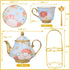 CHANJOON Set, Sets Set 6 Gold Plated Red Rose Ceramic Tea Vintage Tea with Teapot, Beautiful Tea Coffee Serving People