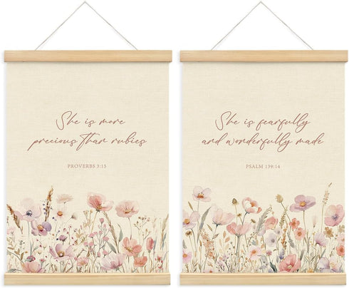 PLKMN Girls Room Decor, Pink Wildflower Baby Girl Nursery Decor Set of