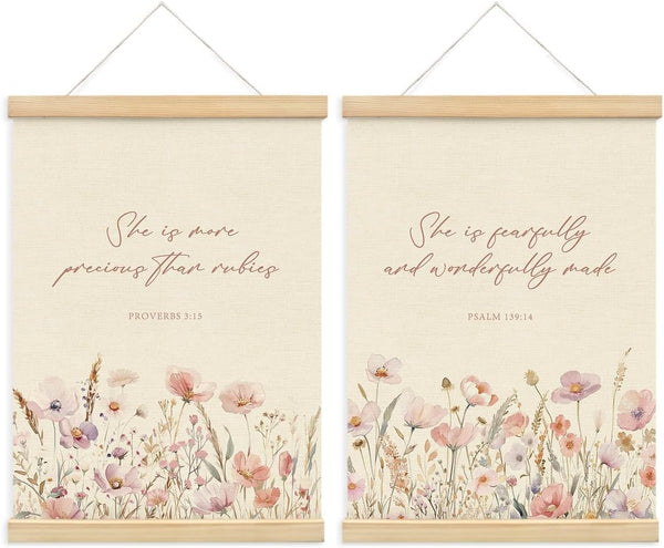 PLKMN Girls Room Decor, Pink Wildflower Baby Girl Nursery Decor Set of