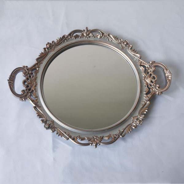 Yash YANIZU Decorative Mirror Tray, Round with Handles, Organizer for Perfume, Makeup, Jewelry,