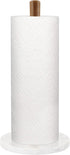 Buruis Wood Paper Towel Holder, Marble Base Modern Decorative Countertop Standing Rolls Holder for Kitchen, Toilet, Pantry and Bathroom (Marble Base White)