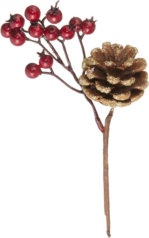 Crafare 20 Pack Artificial Christmas Tree Picks - Assorted Red Berry Pine Picks Spray with Pinecones, Holiday Décor