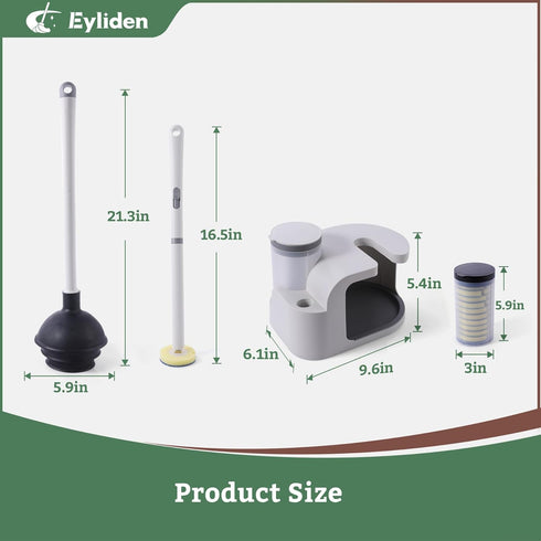 Eyliden Toilet Bowl Wand Kit and Plunger Combo - 10pcs Refills, Disposable Toilet Brush and Plunger with Holder Set,