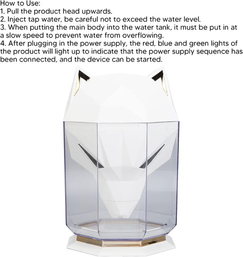 Wolf - Head Aesthetic Air Humidifier, Durable ABS, Decorative Design for Home and Gamers (Black)