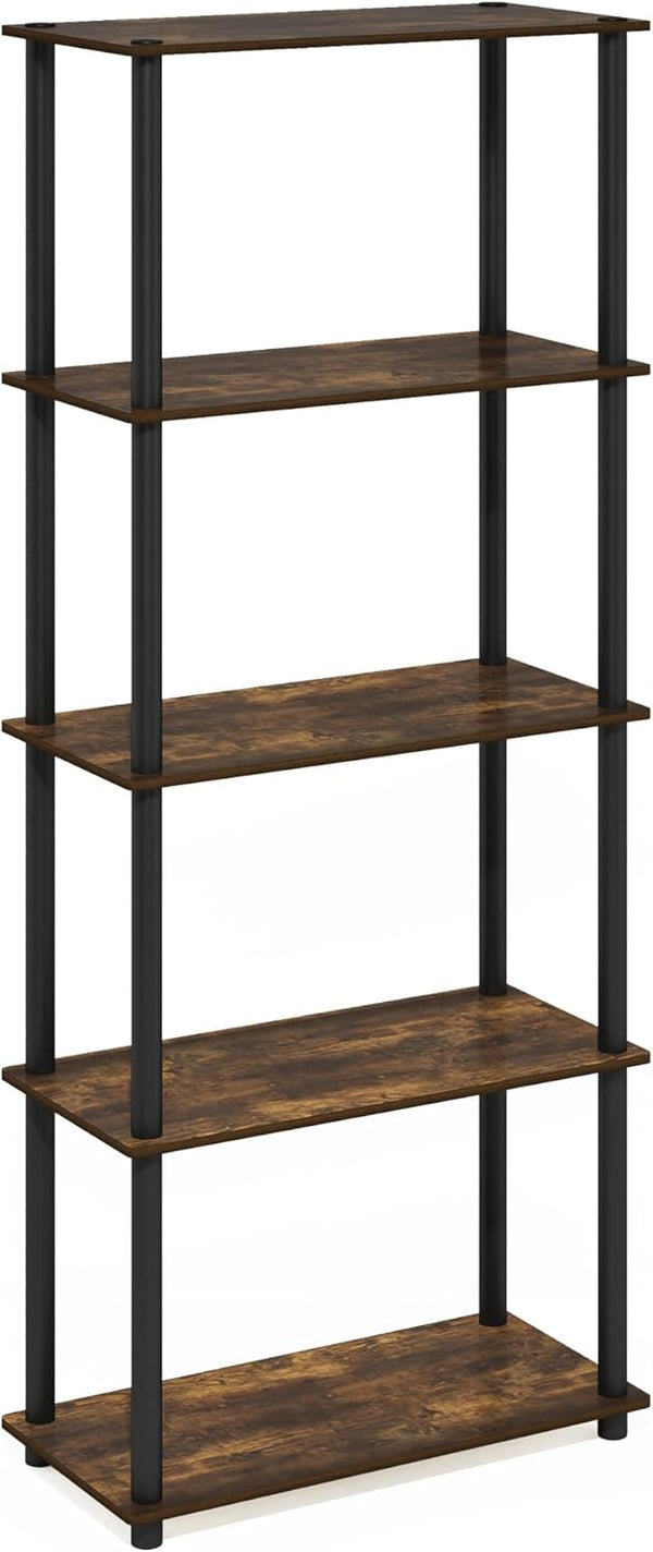 Furinno Turn-N-Tube 5-Tier Shelf Display Rack, Multipurpose, Amber Pine/Black