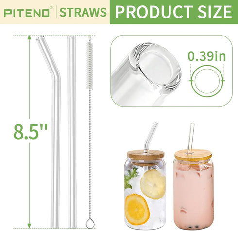 Piteno 12Pcs 4Pcs 8.5''x10MM, Set 6 6 4 Glass Straws with Brushes, Reusable Clear Glass Drinking Straws, of Straight
