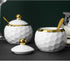 Golf Porcelain Sugar Bowl Condiment Pot, Salt Container with Lid, Spoon and Tray, Set of 3, Modern Spice Box Seasoning