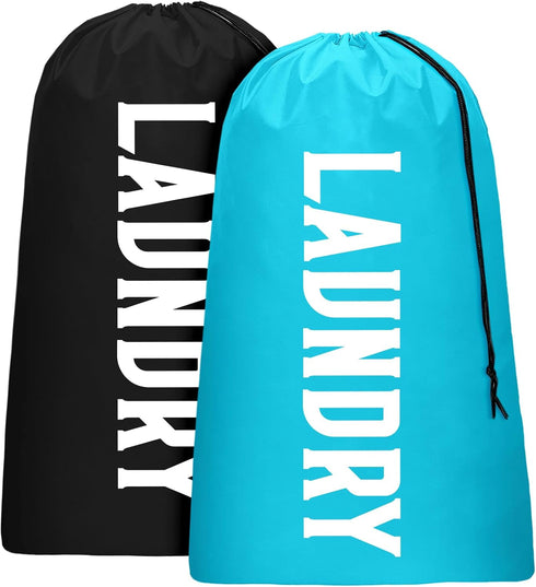 2 Pack XL Travel Laundry Bag, Machine Washable Organizer for 4 Loads of Laundry, Blue + Black, 24" x 36"