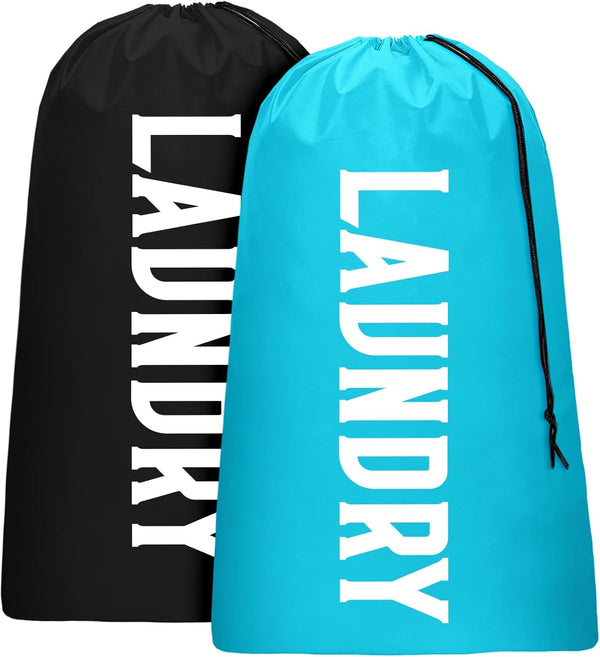 2 Pack XL Travel Laundry Bag, Machine Washable Organizer for 4 Loads of Laundry, Blue + Black, 24" x 36"