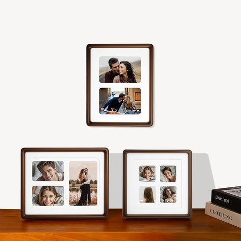 8x10 4x6 3x4 8x10 Collage Picture Frame Natural Walnut Solid Wood, Collage Photo Frame Displays and Two Photos