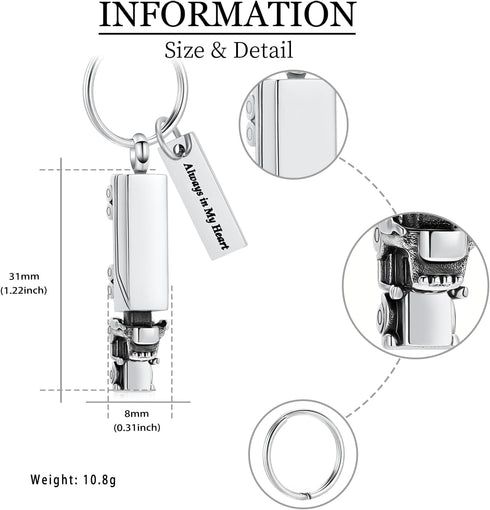 shajwo Cremation Jewelry Keychain, 18 Wheeler Semi Truck Urn for Ashes, Memorial Pendant for Men Women