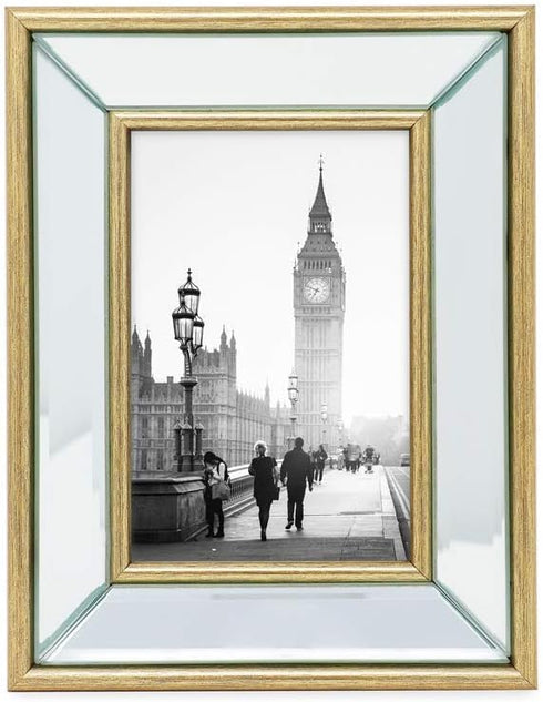Isaac Jacobs 4x6 Gold Beveled Mirror Picture Frame - Classic Mirrored Frame for Wall Décor and Photo Gallery