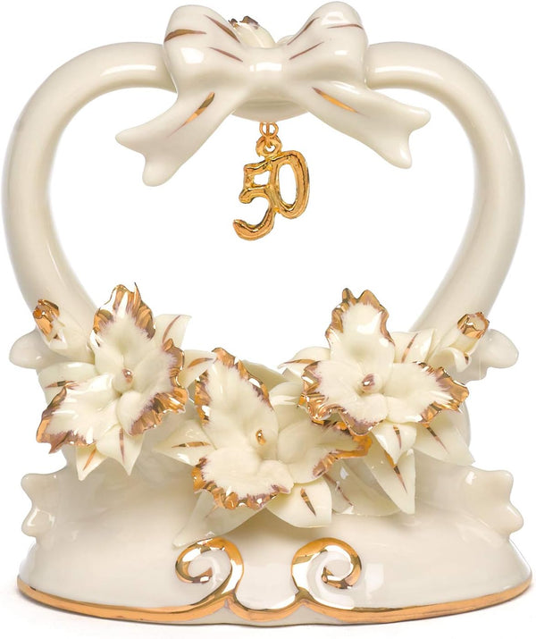 50th Anniversary Porcelain Cake Top, Wedding Accessories, 4.5-Inches Tall