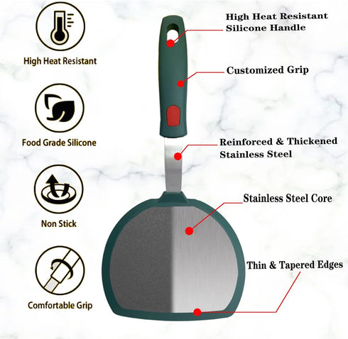 Silicone Spatula Set of 2 - Tenta Kitchen Slotted Angle Spatula, Round Pancake Spatula, Heat Resistant