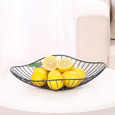 Short Curved-Edge Modern Serving Bowls - Black Metal Iron Wire Dish for Fruits and Vegetables