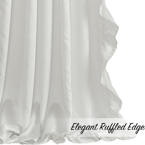 W52 L90, 2 StangH White Ruffle Curtains for Living Room, Luxurious Sheer Light Filtering Panels, Perfect for Holiday
