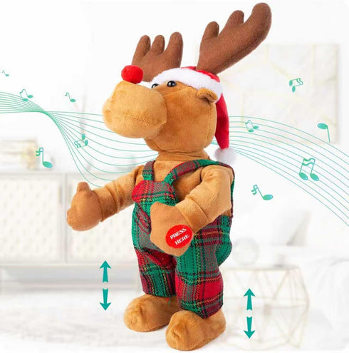 SdeNow Singing Dancing Christmas Reindeer Plush Toy Animated Musical Rudolph Red Nosed