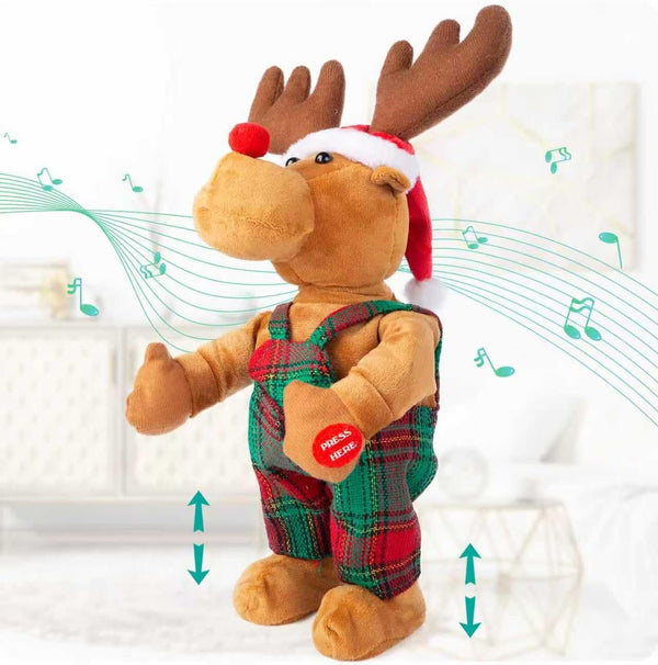 SdeNow Singing Dancing Christmas Reindeer Plush Toy Animated Musical Rudolph Red Nosed