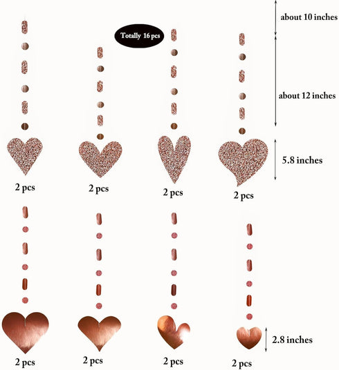 Cheerland Rose Gold Party Decorations, Romantic Heart Paper Streamers Garland for Mother’s Day, Wedding, Birthday