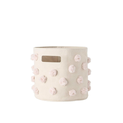 PEHR Pom Pom Basket, Pint (Blush) | 100% Cotton Canvas Storage for Nursery, Playroom & Home