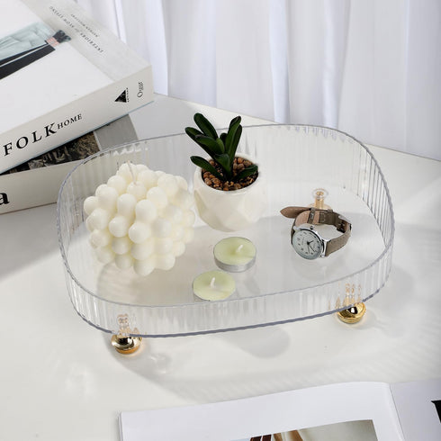 Clear Acrylic Perfume Tray, Round Makeup Bathroom Trays for Counter, Decorative Vanity Trays for Dresser Tops