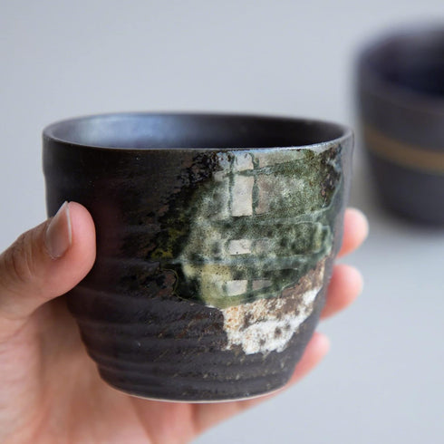 Set 2, 6.7oz (200ml), 2PCS Set, Asayu Japan Handpainted Glazed Ceramic Tea Cups of Made in Japan MIno Ware Pottery