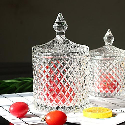 Home Basic Food Storage Organization Set - Crystal Diamond Faceted Jar with Lid, Suitable as Candy Dish (Transparent,