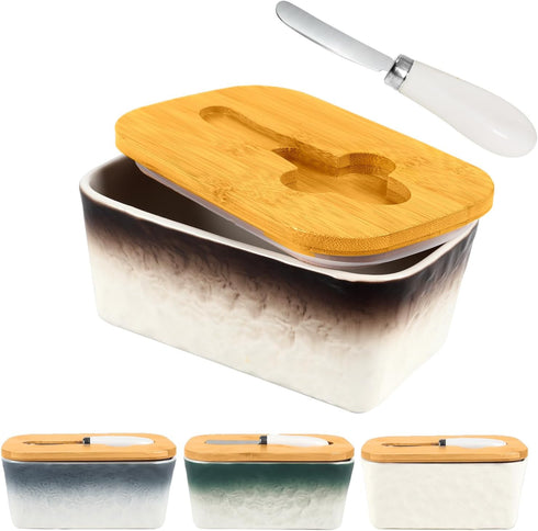 GLAVIONIX Butter Dish with Lid, 6.5" Large Butter Container for Countertop, Ceramic Brown