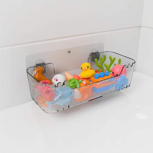 COLINCH Bathtub Toy Storage Clear Bath Toy Holder with Drainage Holes, Wall-Mounted No-Drill