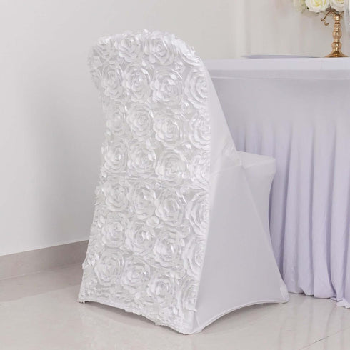 1 Set Rosette Efavormart White Satin Spandex Stretch Folding Chair Cover for Party Dining Chairs Wedding W/Foot Pockets