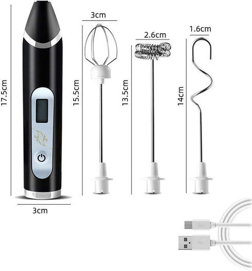 Handheld Milk Frother, USB Rechargeable, Adjustable 3 Speeds, Mini Blender Drink Mixer for Coffee, Hot Chocolate