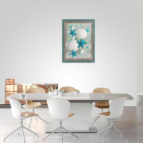 citari Coastal Wall Art - Starfish and Shells Canvas Print for Beach Bathroom and Bedroom Decor