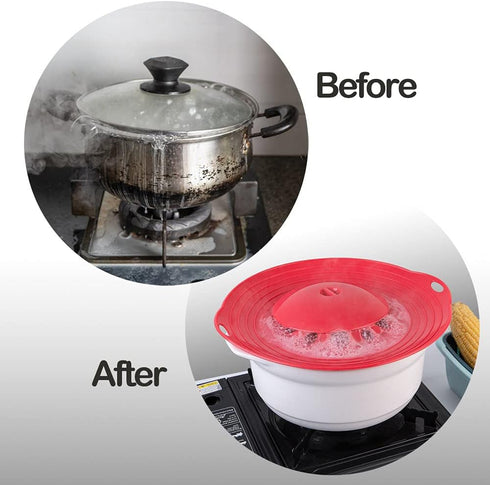 Silicone Boil Over Spill Stopper Lid - FDA Food Grade, BPA-free Instant Pot Cover Fits Openings 6" to 10" (Red)