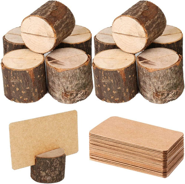 Wood Place Card Holders, 10 Pcs Premium Rustic Table Number Holders, 20 Pcs Kraft Table Place Cards
