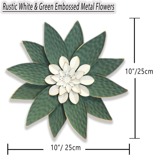 Metal Flower Wall Art Decor, 10" Rustic Modern Antique Floral Sculpture, Distressed Iron Wall Hanging for Home