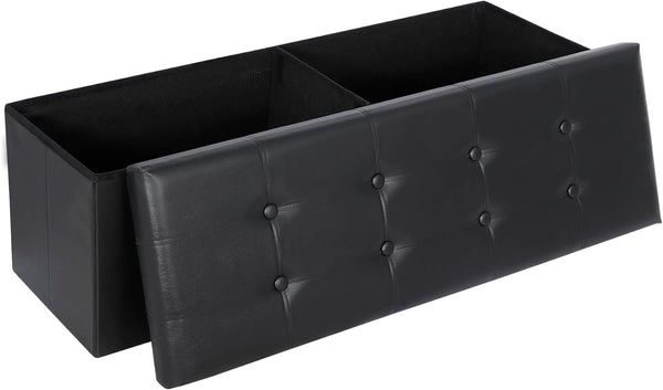JupiterForce Storage Ottoman Bench, 43 Inches Folding Faux Leather Ottoman Footrest Bench