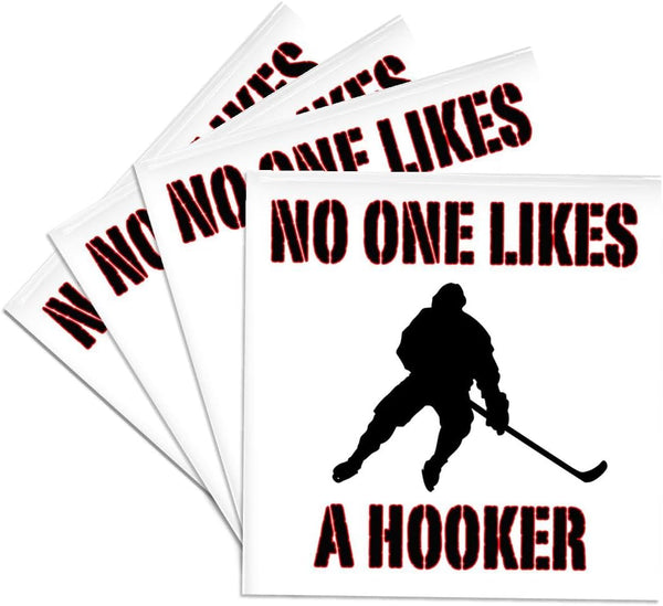 3dRose No One Likes a Hooker, Red Ice Hockey-Ceramic Tile Coasters, Set of 4