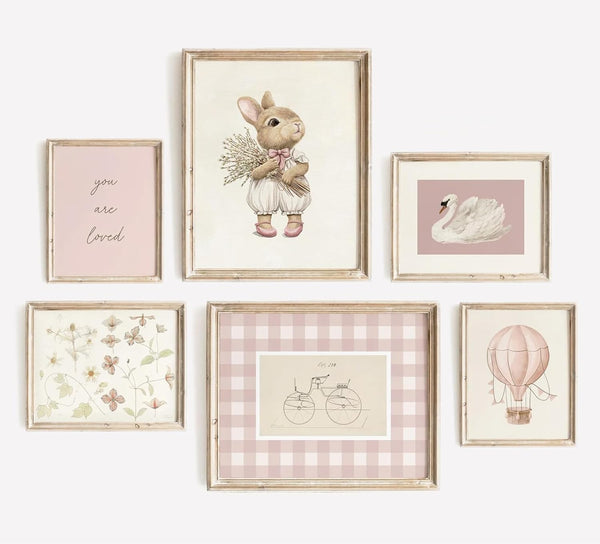 Pouydmi Pink Nursery Wall Art Baby Girl Canvas Wall Decor Vintage Poster Bunny
