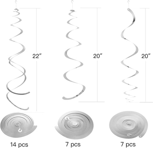 Pack of 28 Silver Party Hanging Swirl Decorations Plastic Streamer for Ceiling