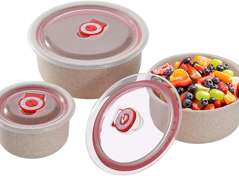 YARNOW 3pcs Wheat Bowl Set with Lid, Wheat Straw Mixing Bowls for Food Storage, Cereals, Dessert (Cream)