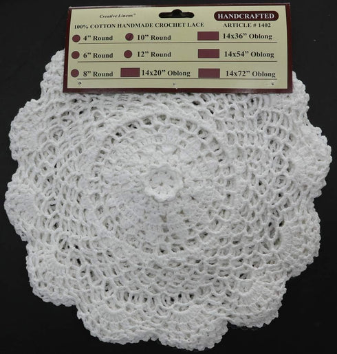 Creative Linens 6PCS 10" Round Crochet Lace Doily, Handmade White 100% Cotton Set of 6 Pieces