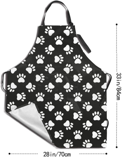 Dog Animal Paws Print Waterproof Apron for Adults, Chef Bib with Roomy Pocket for Kitchen BBQ Crafting
