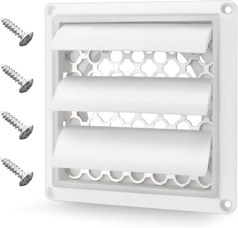 4" Louvered Dryer Vent Cover by Beaquicy - Outdoor White Exhaust Cap with Aluminum Built-in Pest Guard Screen & Screws